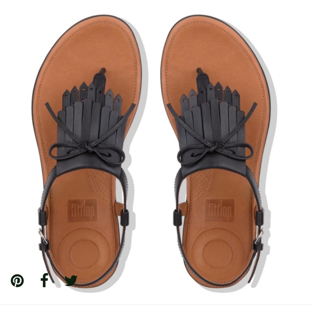 NWT FitFlop Tia Fringe Toe Thong Sandals - Leather - Black - 11 - Picture 1 of 7